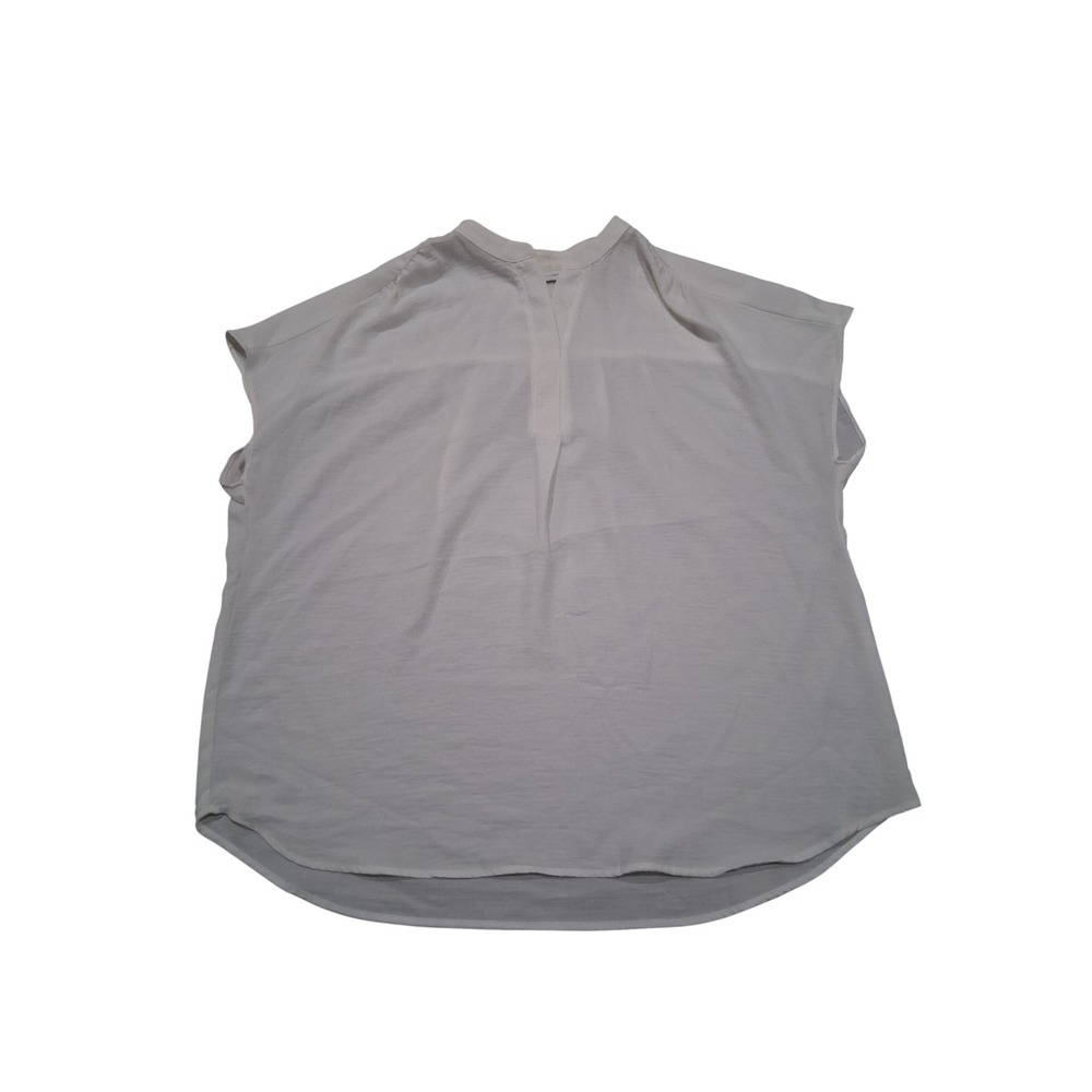New York & Company White Cap Sleeve V-Neck Blouse Pleated Back Large